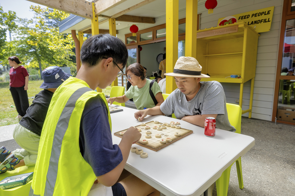 Kids playing board games. 