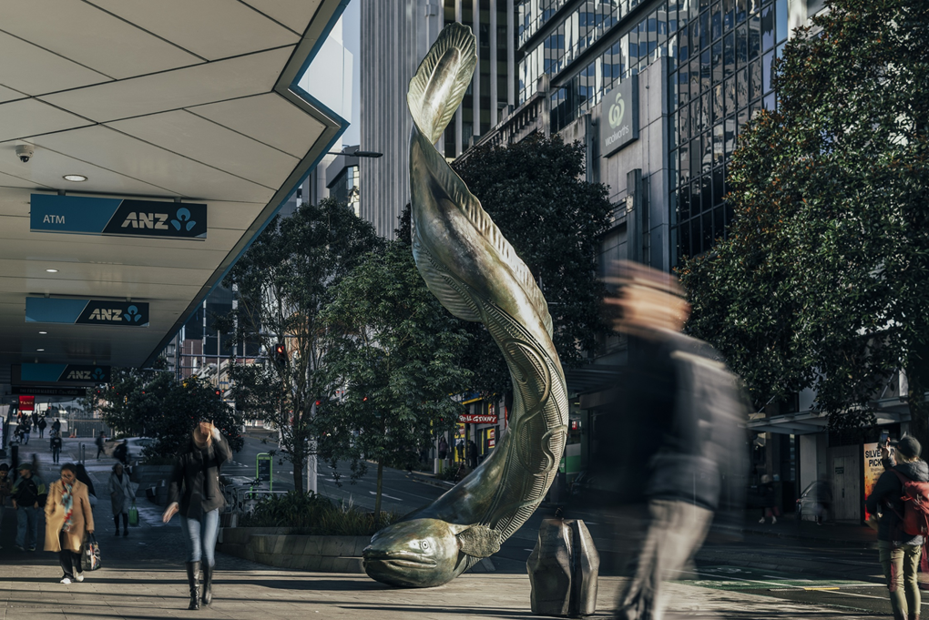 A blurred image of the streetside artwork