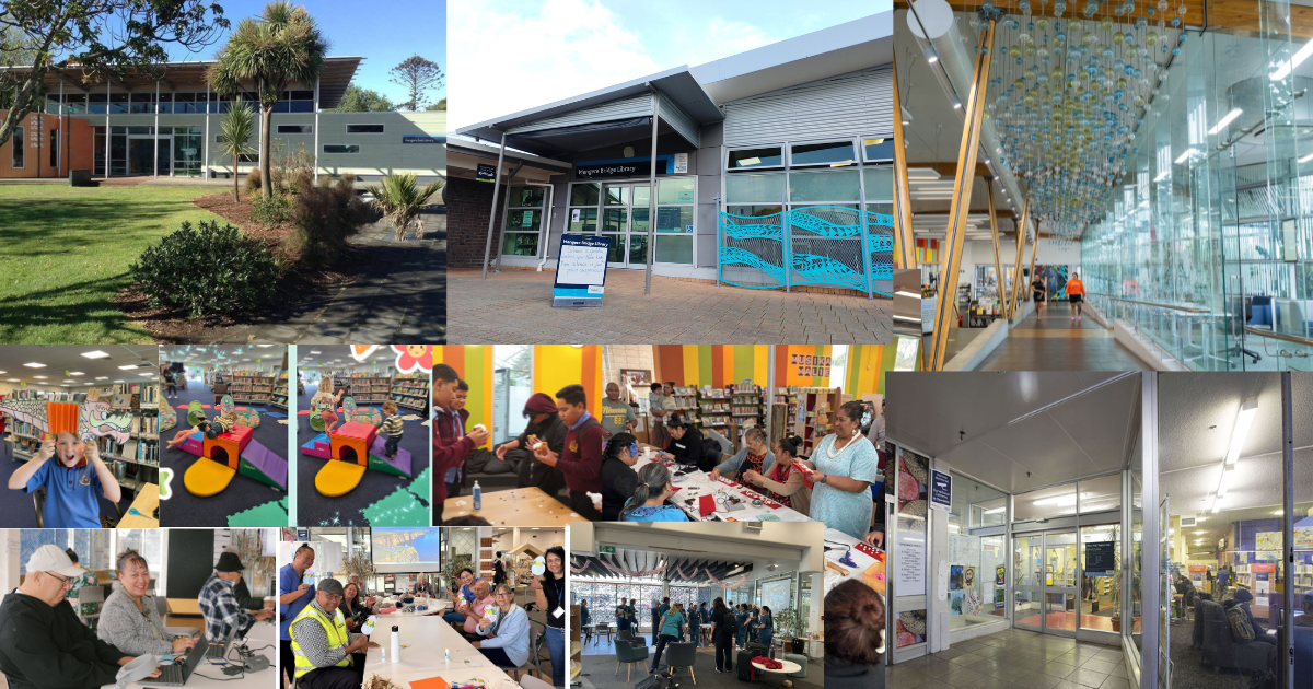 Photos of people at a community venue.