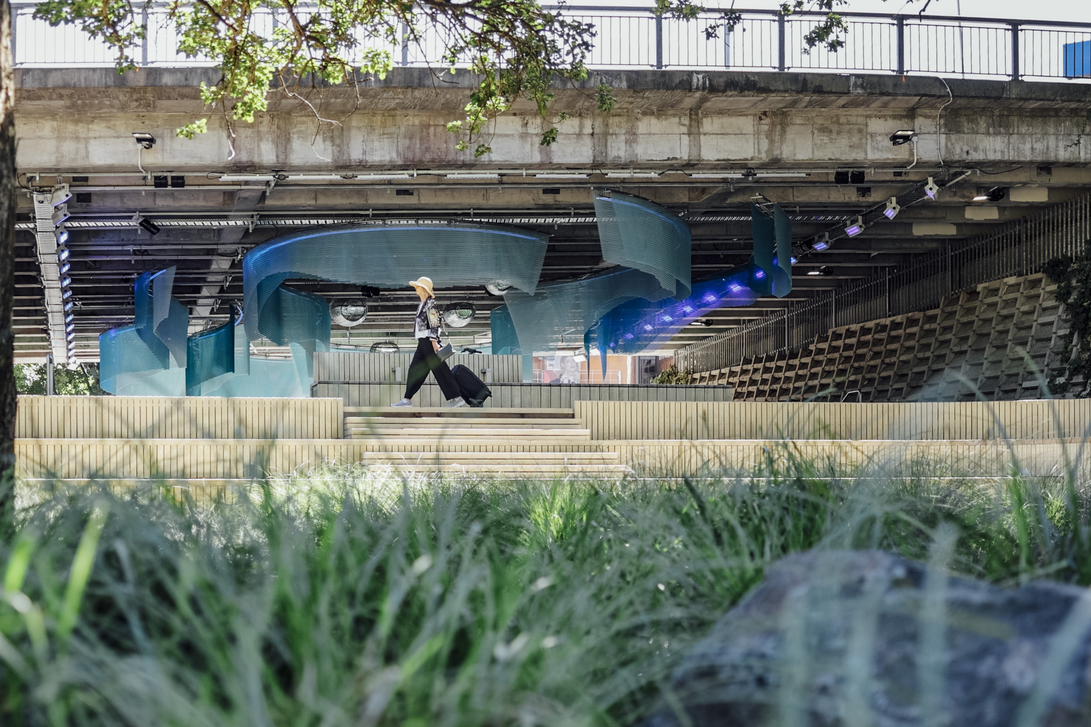 Entrance to the Waimahara underpass art installation in Myers Park
