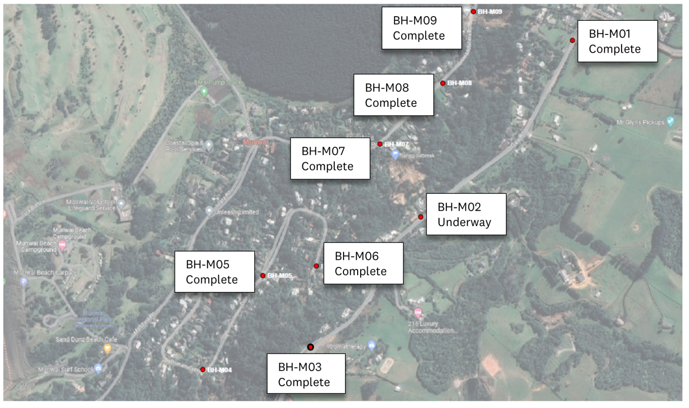 Drilling locations (red dots)