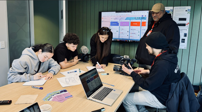 Buzzly Behind The Scenes Kiwi Whakapuawai Ngakau Te Pou Patuawa, Kiana Poo, Zeisha Fremaux Wood And Camera Crew