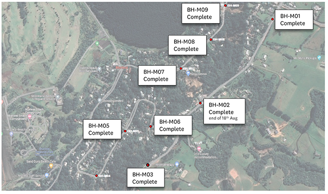 Drilling locations (red dots)