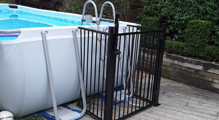 Example of portable pool with appropriate barrier in place.
