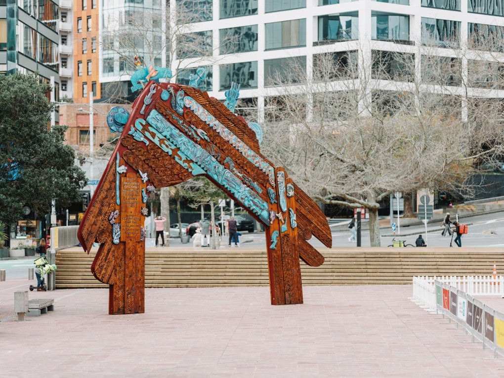 Restoration of Waharoa by Selwyn Muru in Aotea Square
