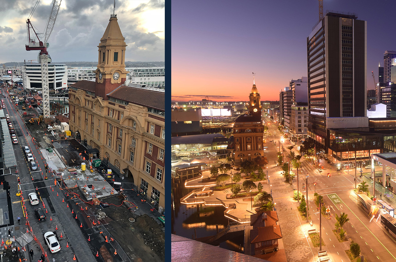 Quay Street mid-construction (photo credit Patrick Reynolds) and the finished street.