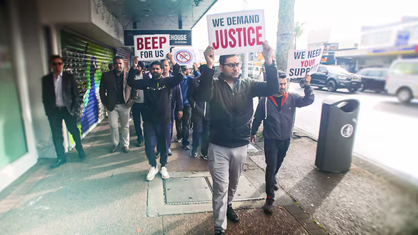 Protest in Papatoetoe following the violent robbery at Pooja Jewellers on Kolmar Road.