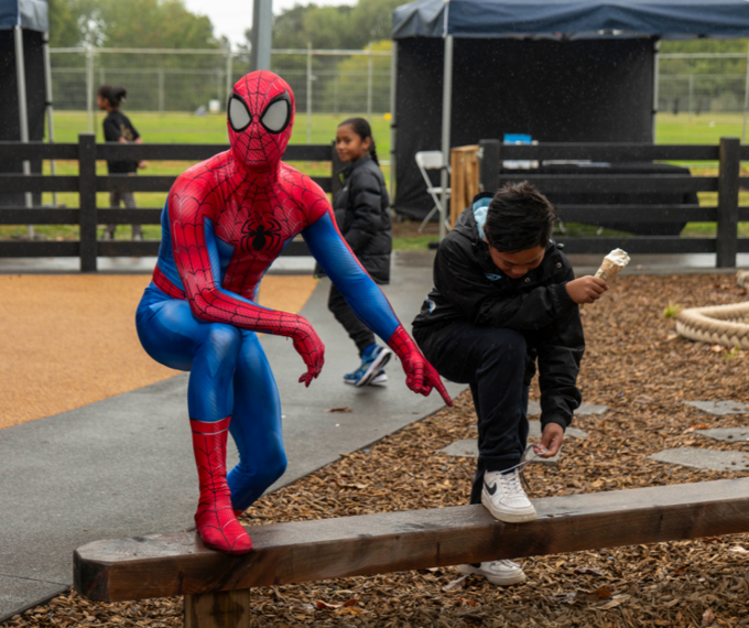 Community Spider Man comes to playground