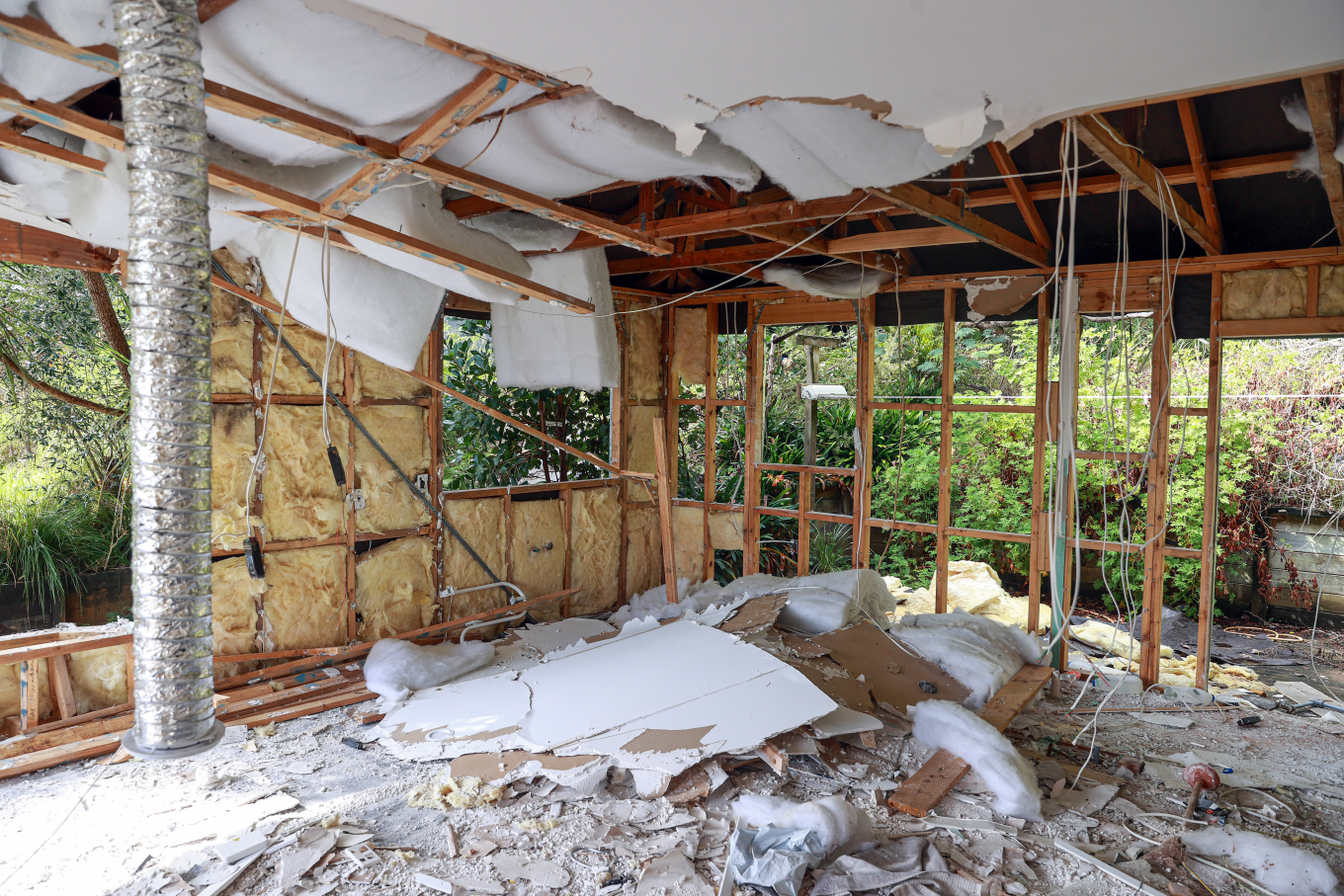 A house filled with rubble.