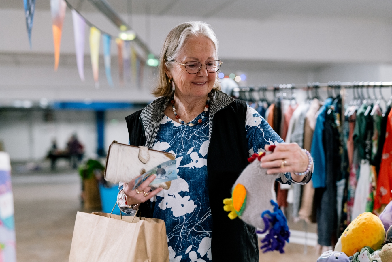 City centre resident Vivien searching for gift prizes.