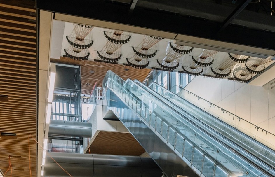 A train station interior under construction. 