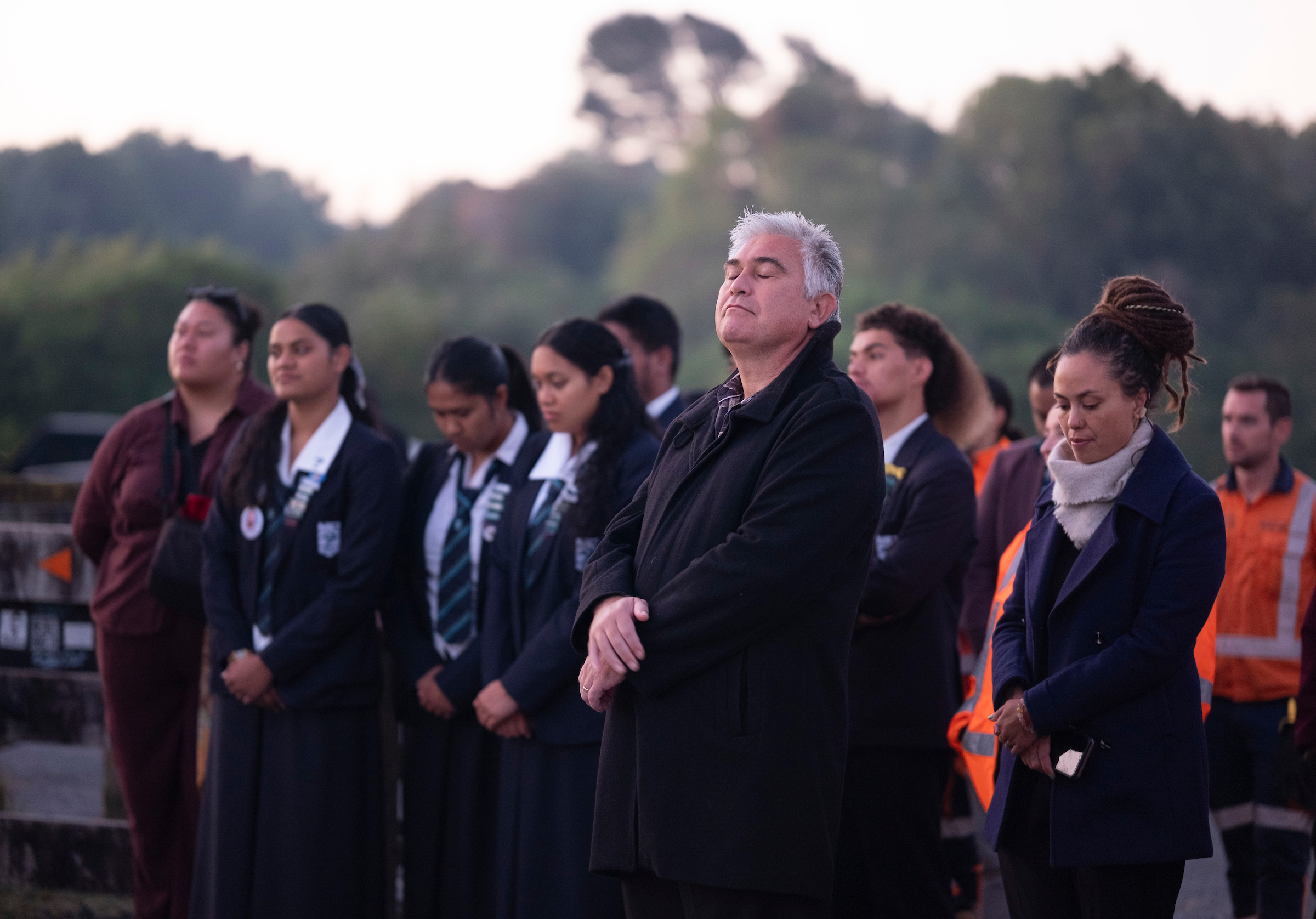 A deeply meaningful and solemn moment at the dawn blessing and unveiling of Te Punga. Image: Simon Runting.