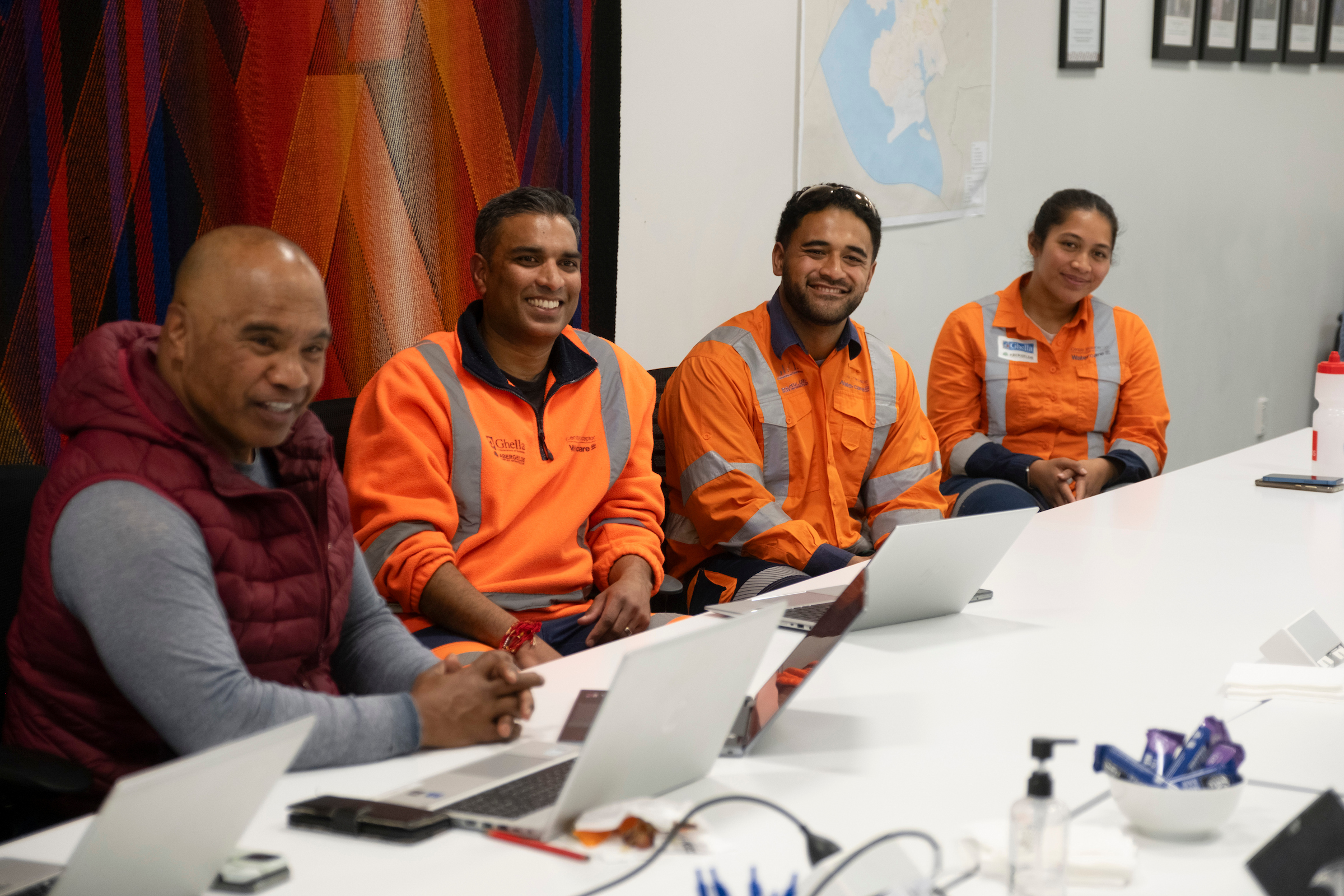 L-R: Togiatolu Walter Togiamua (board deputy chair), Ajesh Jeram (delivery manager, MPS), Lukan Paitai-Tuiatua (project engineer) and Shaye Va (sustainability advisor).