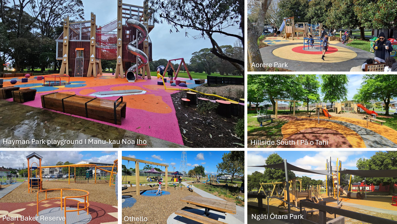 Parks that have been updated in the south Auckland area.