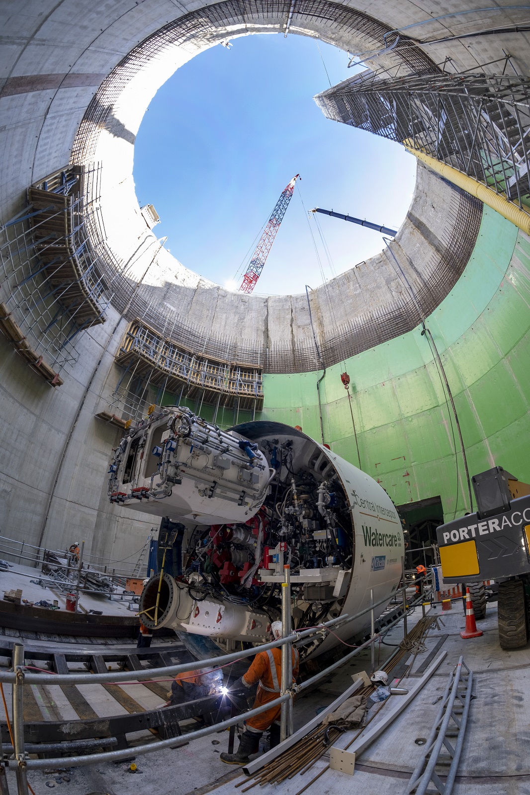 Watercare’s Hiwa-i-te-Rangi Tunnel Boring Machine at the bottom of the launch shaft, Māngere