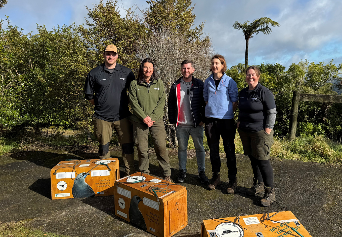 Auckland Council project team with first tranche of birds for translocation.